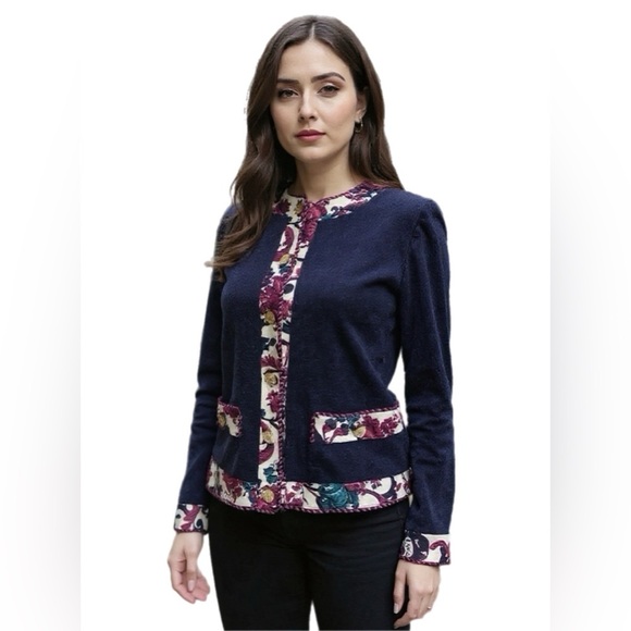 Vintage Jeffrey and Dara Petite by Linda Hurley Knit Navy Blue Sweater Cardigan - Picture 1 of 15
